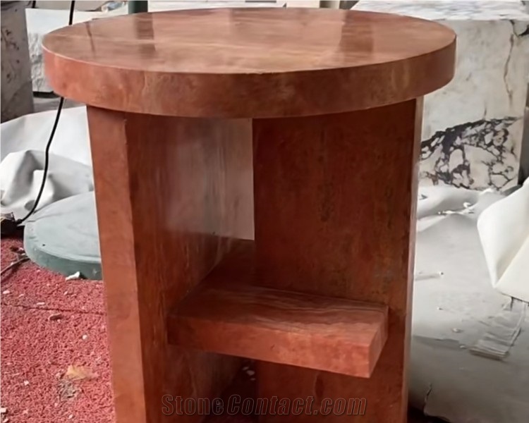 Red Travertine Stone Table Living Room Side Table Stool