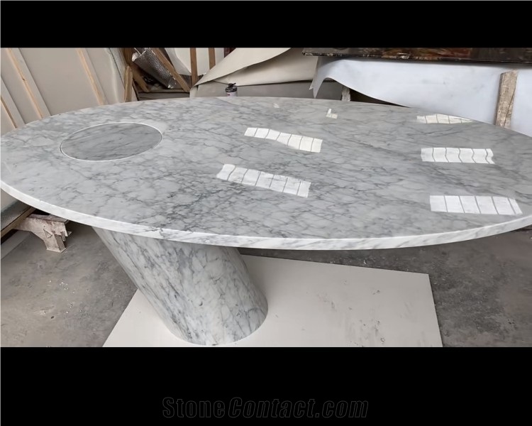 White Bianco Carrara Marble Natural Stone Center Table