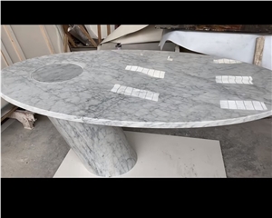 White Bianco Carrara Marble Natural Stone Center Table