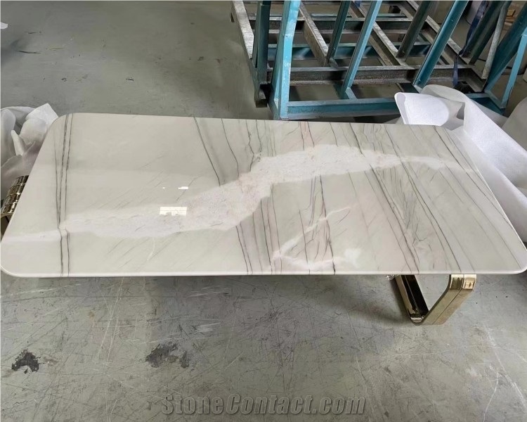 White Macaubas Quartzite Dining Table With Stainless Steel