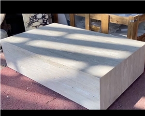 White Travertine Block Tea Coffee Table Low Plinth