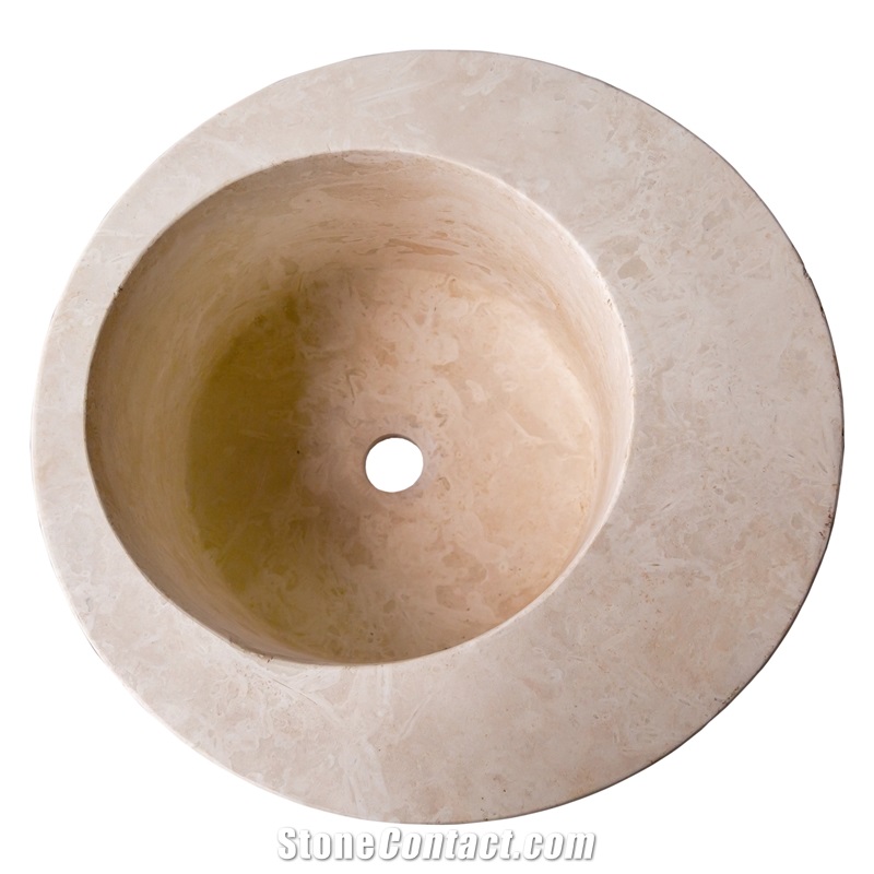 Natural Stone Light Beige Travertine Round Sink Honed (D)18"