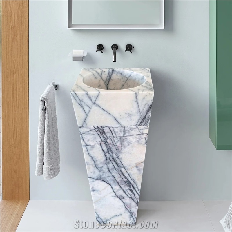 Natural Stone New York White Marble Pedestal Sink