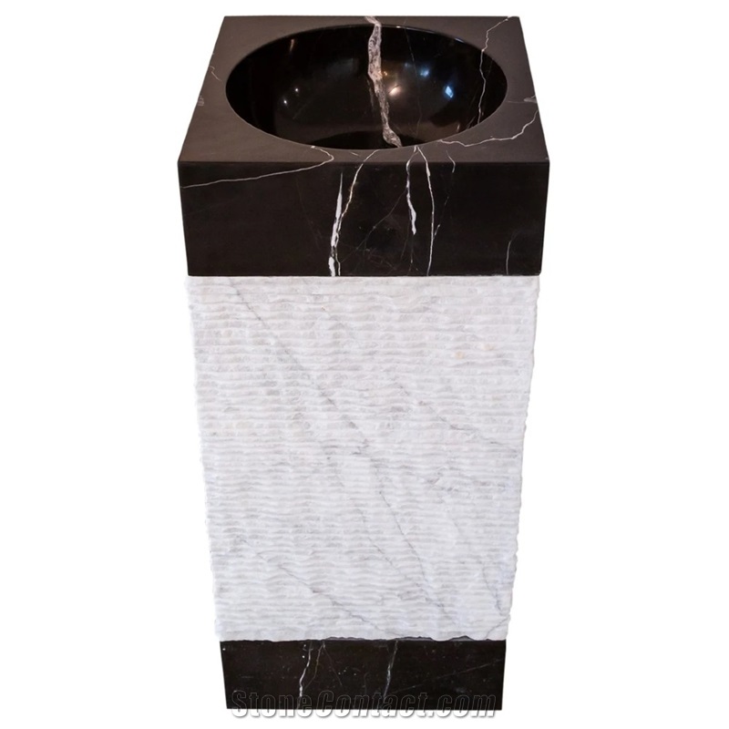 Natural Stone Marble Pedestal Sink Toros Black/Carrara White