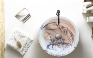 Natural Stone New York White Marble Round Vessel Sink