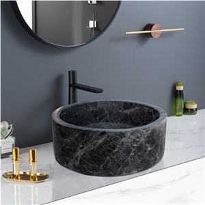 Natural Stone Sirius Black Marble Vessel Sink Polished (D)16