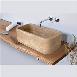 Noce Brown Travertine Natural Stone Farmhouse Apron Sink