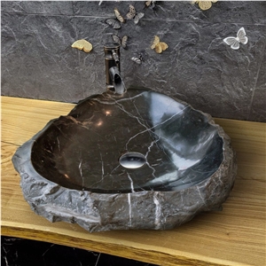 Toros Black Marble Natural Stone Vessel Sink (W)17" (L)17"