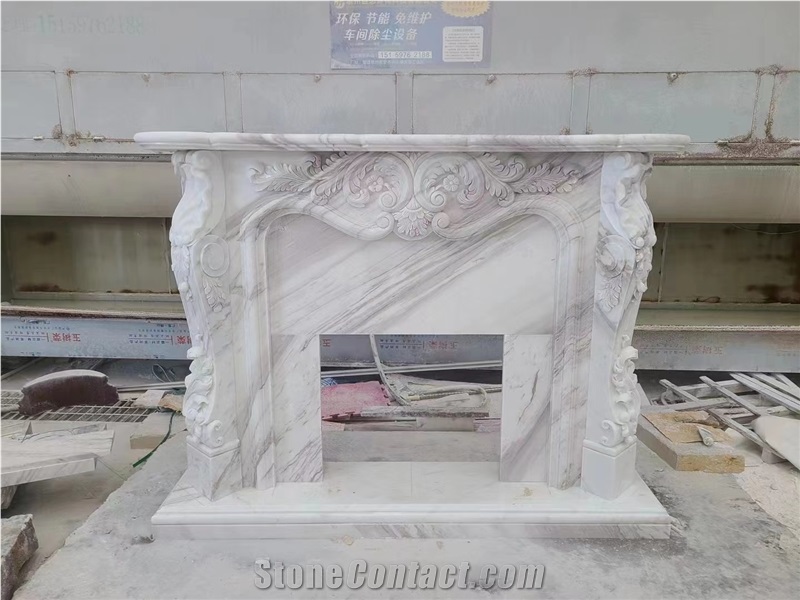 Greece White Volakas Marble Fireplaces Polished