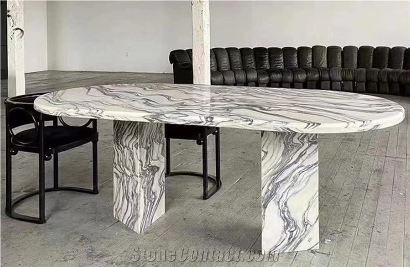8 Seaters Stone Dining Table Oval Marble Calacatta Furniture