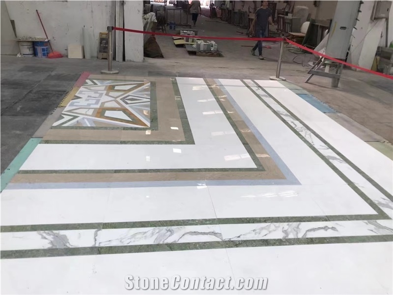 Inlay Marble Waterjet Medallions Stone Floor Carpet Patterns