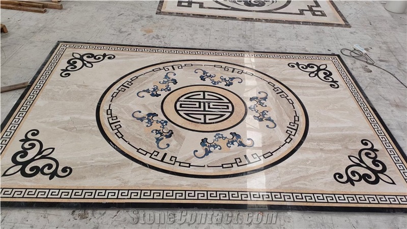 Chinese Style Marble Daino Beige Floor Waterjet Cut Carpet  Medallions