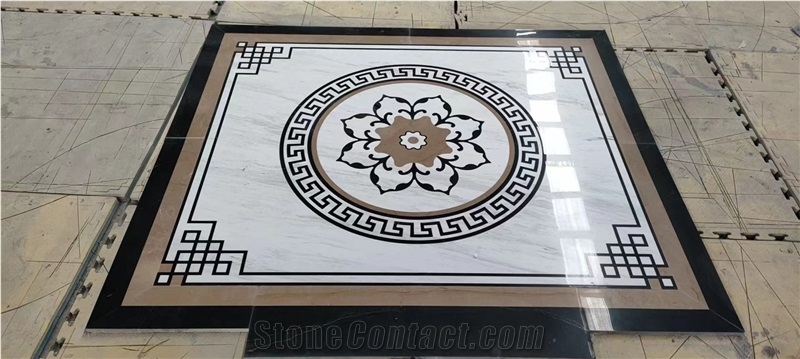 Chinese Style Marble Daino Beige Floor Waterjet Cut Carpet  Medallions