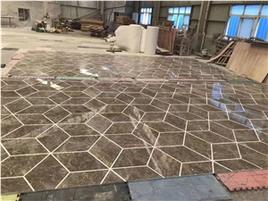 Diamond Cut Marble Temple Grey Waterjet Floor Carpet Pattern