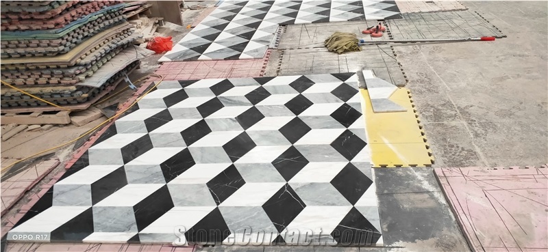 Diamond Cut Marble Temple Grey Waterjet Floor Carpet Pattern