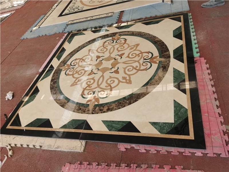 Marble Floor Mosaic Waterjet Cut Square Medallions For Lobby