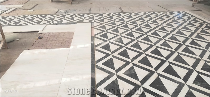 Marble Marquina With Crema Marfil Floor Waterjet Medallions