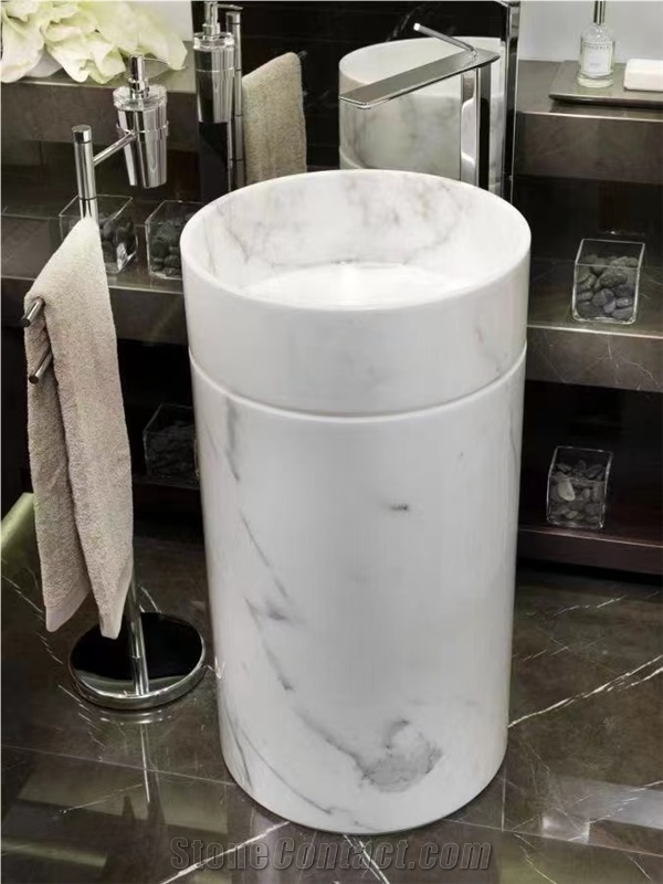 Solid Calacatta Marble Pedestal Bathroom Square Wash Basin