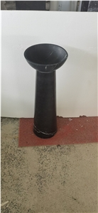 Solid Marble Piece Nero Marquina Pedestal Round Wash Basin