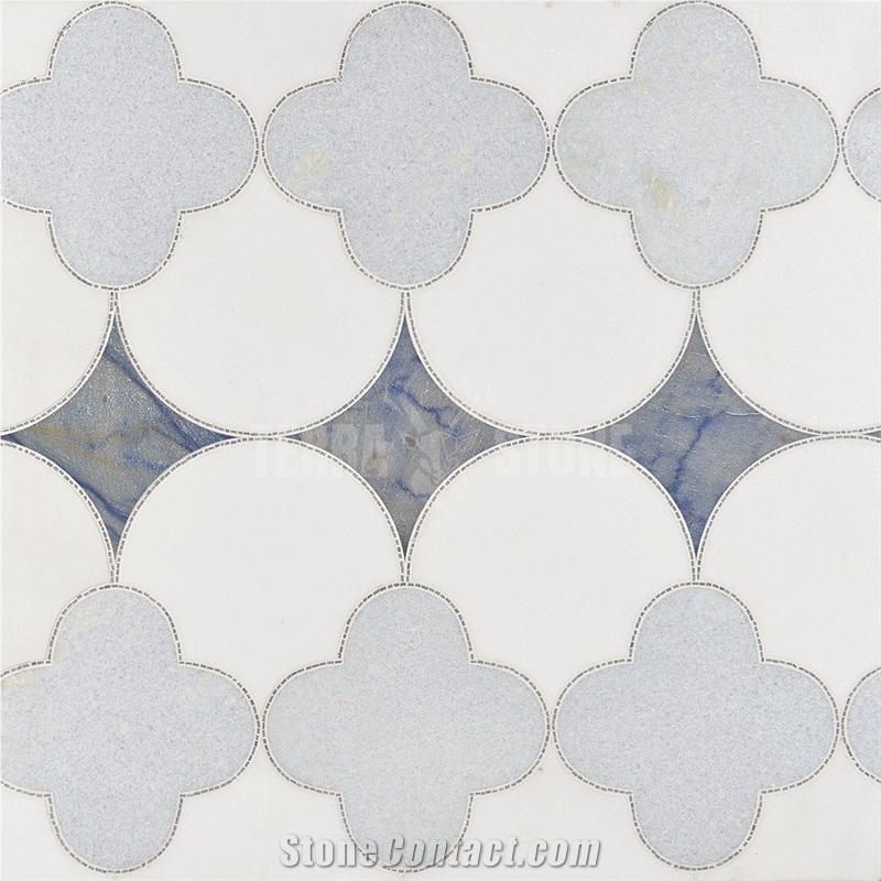 Waterjet Layla Azul Polished White Blue Marble Mosaic Tile