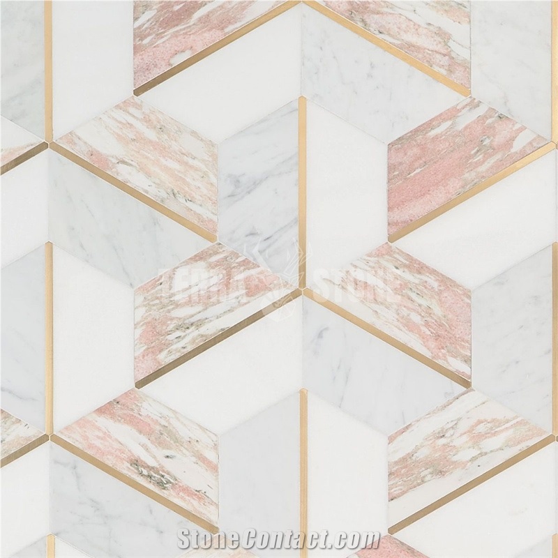Decade Rosa Polished Marble And Brass Mosaic Tile