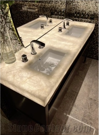 White Crystal Quartz Bathroom Top Backlite