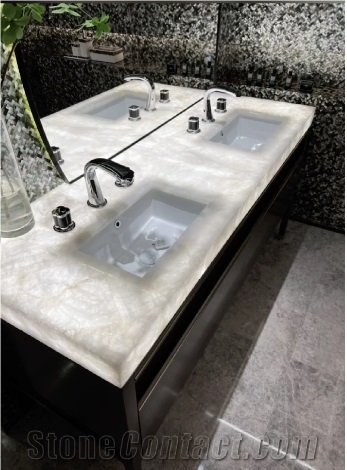 White Crystal Quartz Bathroom Top Backlite