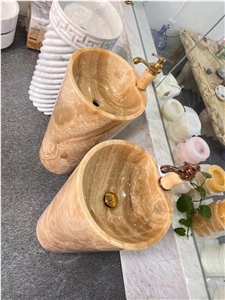 Yellow Onyx Pedestal Sinks