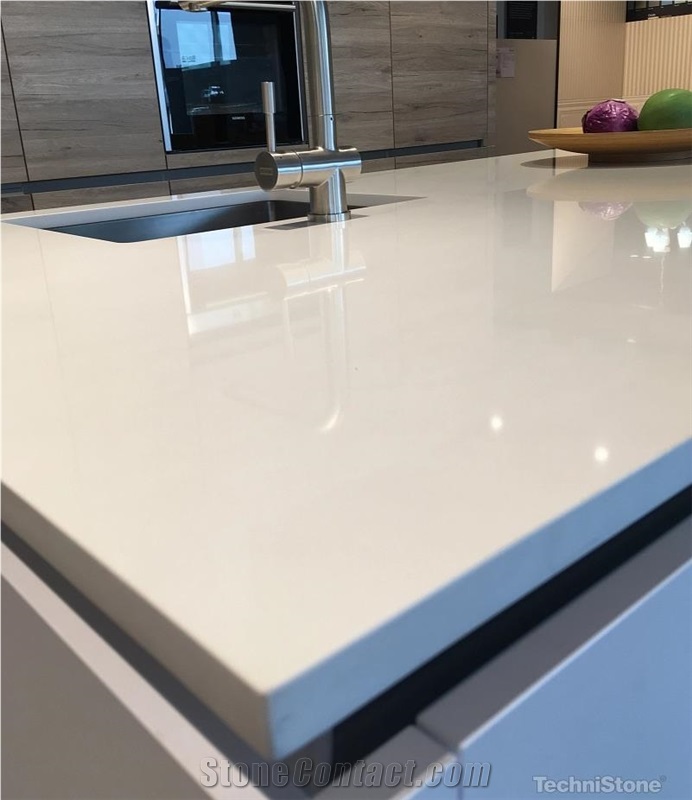 Crystal Absolute White Quartz Kitchen Countertops
