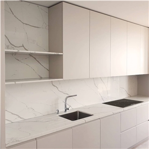 Crystal Calacatta Silva Quartz Kitchen Countertops
