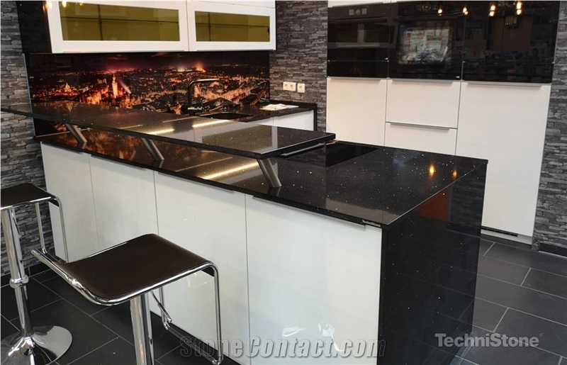 Starlight Black Quartz Kitchen Countertops