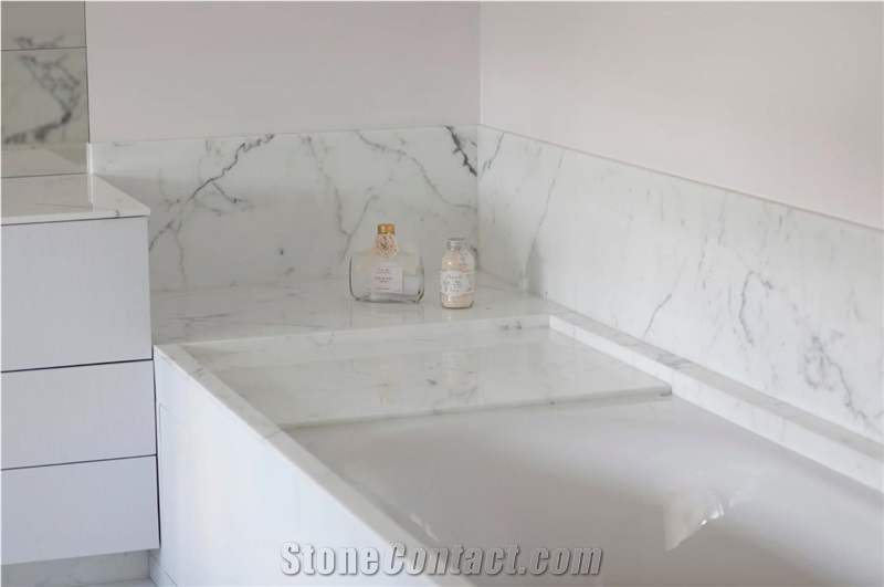Bianco Statuario Marble Bathroom Countertop, Wall Tiles