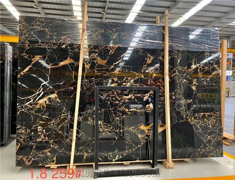 Athens Portoro Marble Black And Gold Flower Marble Slabs
