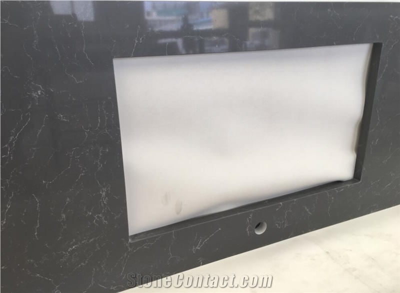 Artificial Quartz Carrara Black Double Sink Vanity Tops