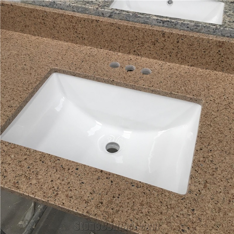 Prefab Quartz Stone Vanity Top With Ceramic Sink