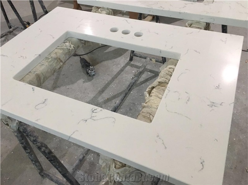 Carrara Quartz Stone Undermount Square Sink Bath Tops