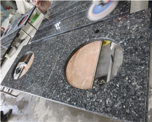 Black Pearl Granite Polished Double Sink Vanity Countertop