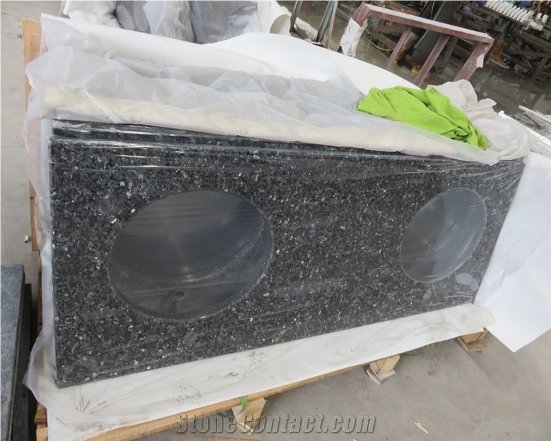 Black Pearl Granite Polished Double Sink Vanity Countertop