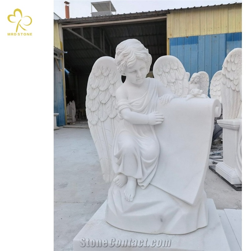 Absolute White Marble Angel Carved Memorial Headstone