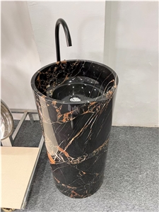 Black Golden Flower Marble Pedestal Sink