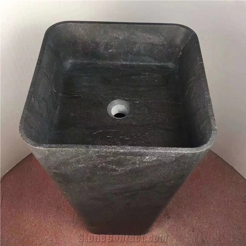 China Blue Limestone Pedestal Sink And Square Basin