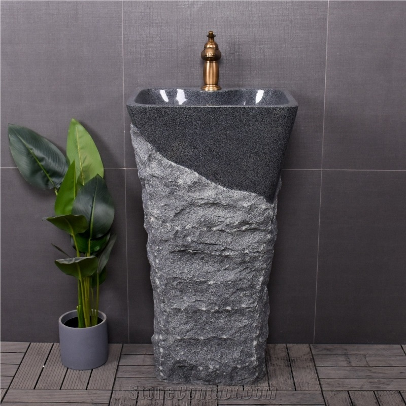 China Grey Granite Pedestal Sink, Seasame Black Granite Sink