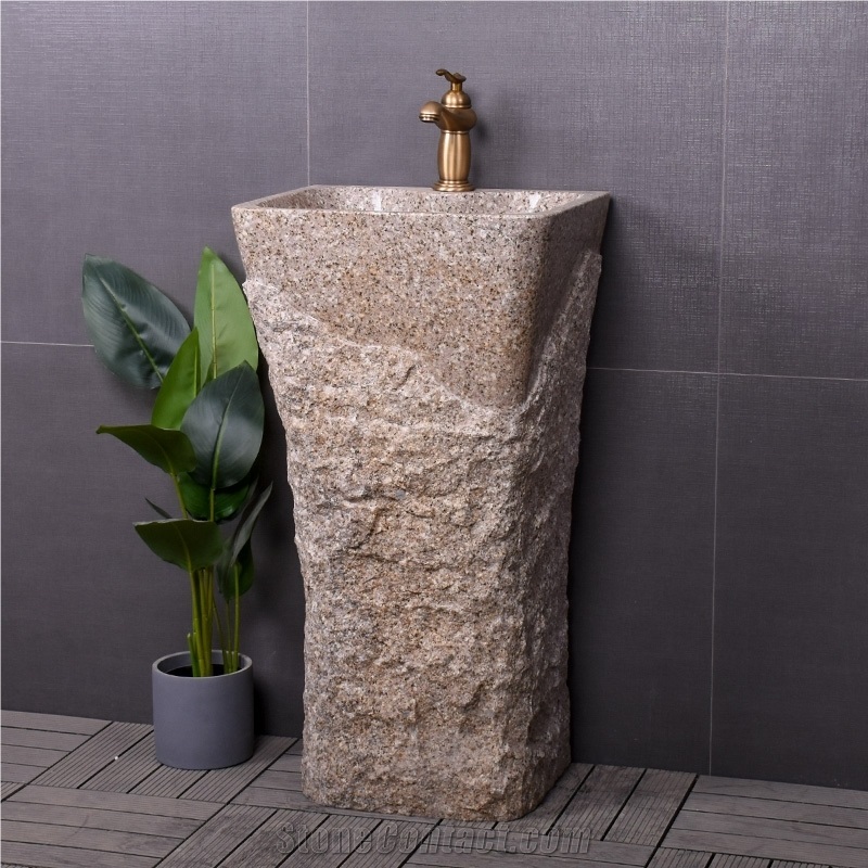 China Grey Granite Pedestal Sink, Seasame Black Granite Sink