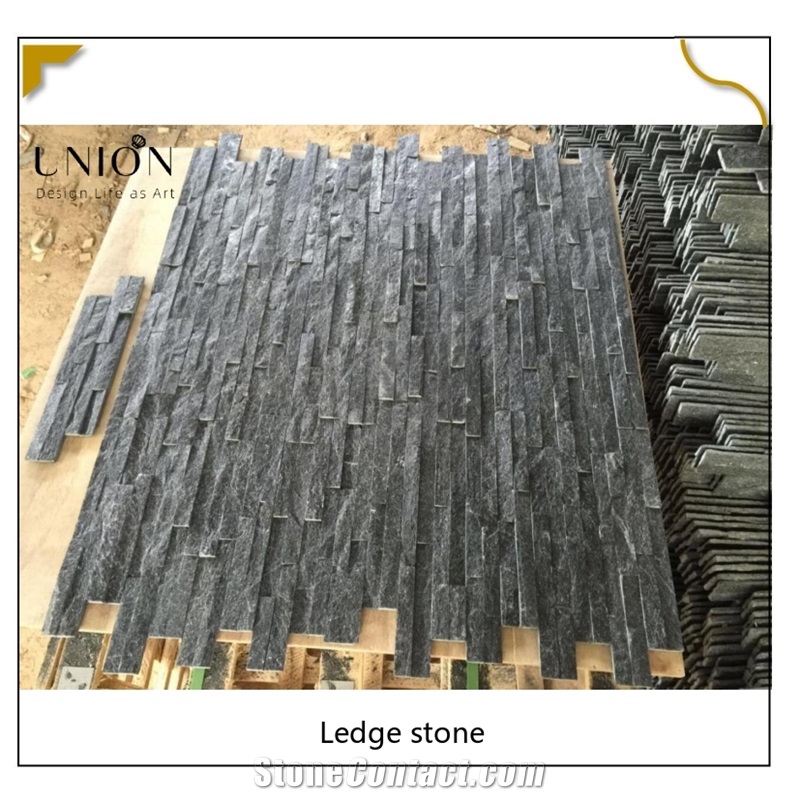 UNION DECO Black Quartzite Stone S Shape Stacked Stone Panel