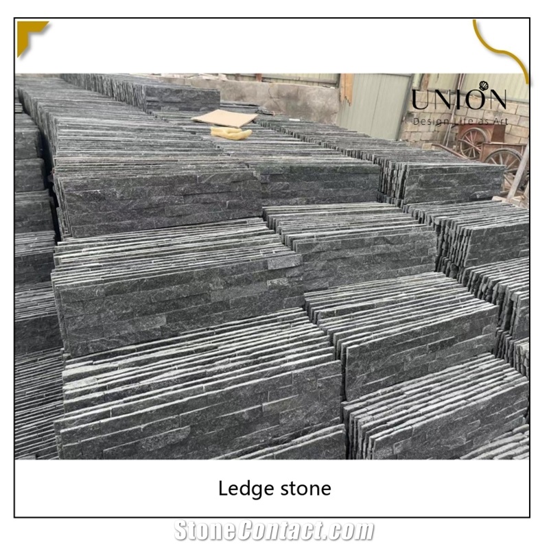 UNION DECO Black Quartzite Stacked Stone Panel Ledger Panel