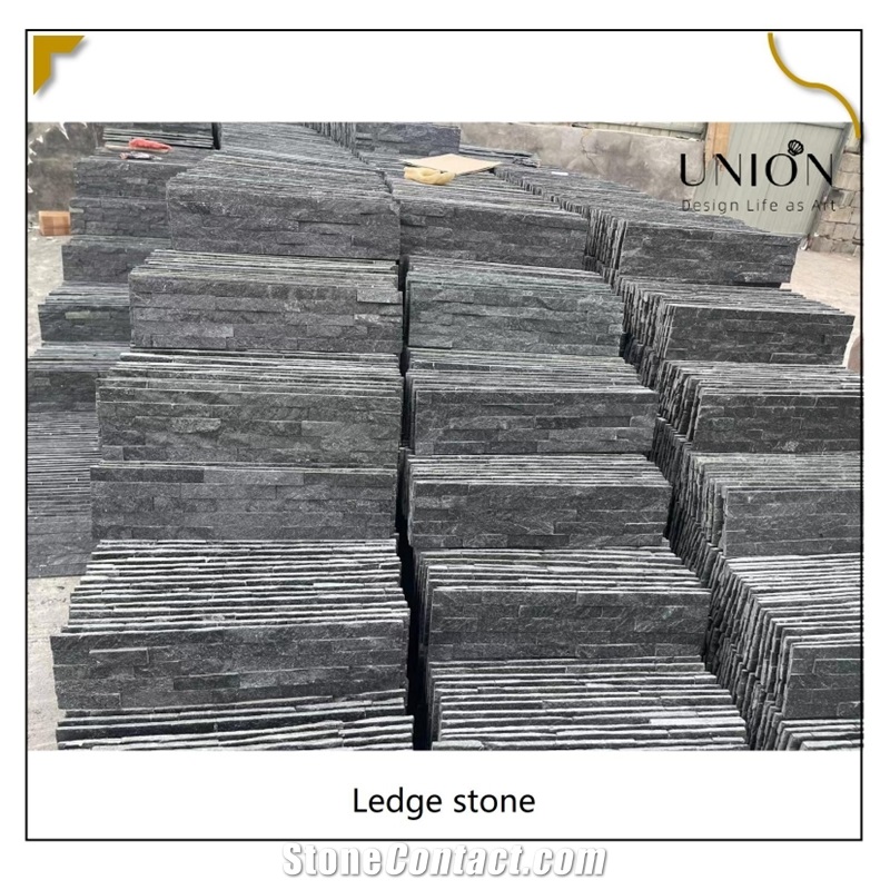 UNION DECO Black Quartzite Stacked Stone Panel Ledger Panel