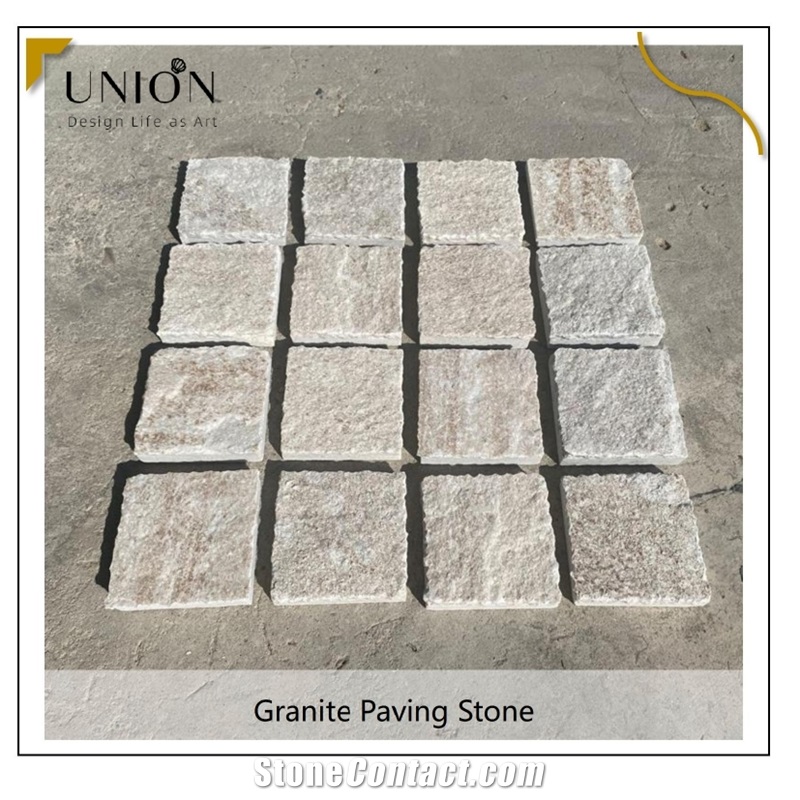 UNION DECO Golden Line Granite Cube Paving Stone With Mesh