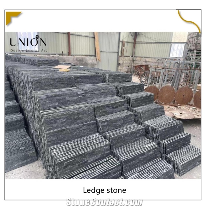 UNION DECO Wall Cladding Panel Black Quartzite Stacked Stone