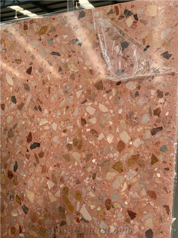 Rose Gold Color Artificial Stone Precast Terrazzo Slabs