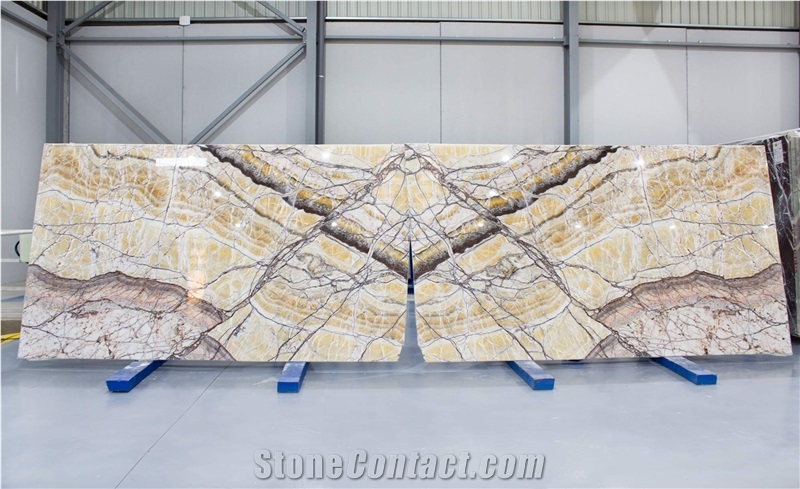 Yellow Picasso Onyx Bookmatched Slabs